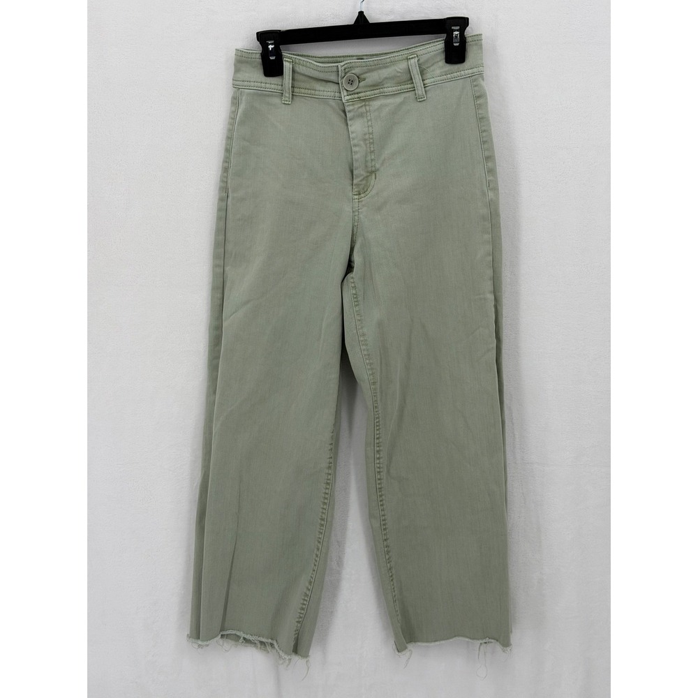 OAT New York Jeans Womens 4 27 Green High Rise Wide Leg Cropped Raw Hem‎ Stretch